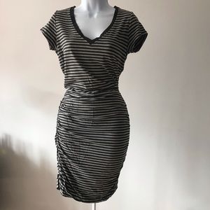 Athleta Sunkissed Midi Dress S Black White Striped Sleeveless Body-con Lined